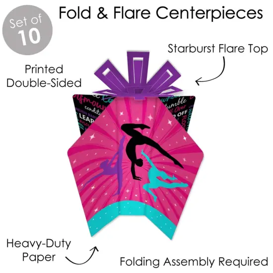 Big Dot of Happiness Tumble, Flip and Twirl - Gymnastics - Table Decorations - Birthday Party or Gymnast Party Fold and Flare Centerpieces - 10 Count {4}