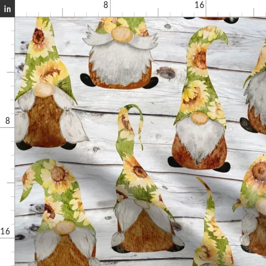 Various Fabrics by the Yard or Fat Quarter Sunflower Gnomes Yellow Home Decor Gnome Watercolor Daisies Sunflowers Custom Printed Fabric by Spoonflower {2}