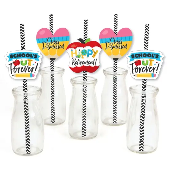 Big Dot of Happiness Teacher Retirement - Paper Straw Decor - Happy Retirement Party Striped Decorative Straws - Set of 24 {1}
