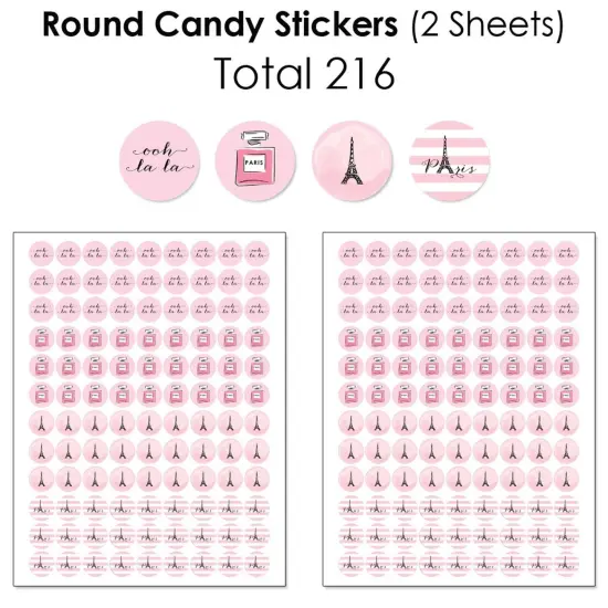 Big Dot of Happiness Paris, Ooh La La - Paris Themed Baby Shower or Birthday Party Candy Favor Sticker Kit - 304 Pieces {6}