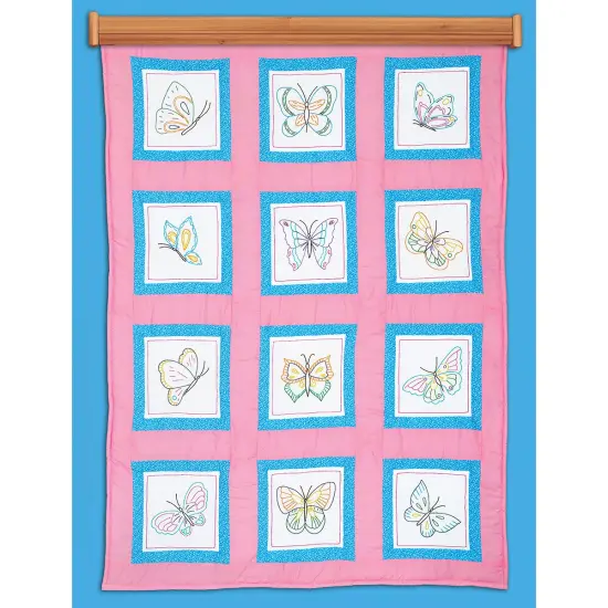 Jack Dempsey Themed Stamped White Quilt Blocks 9"X9" 12/Pkg-Butterflies {3}