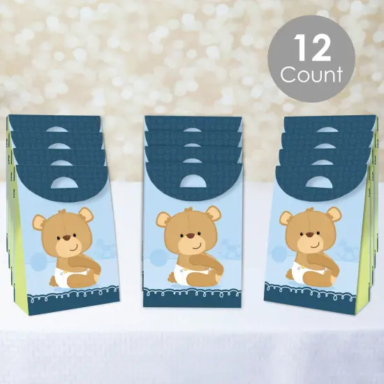 Big Dot of Happiness Baby Boy Teddy Bear - Baby Shower Gift Favor Bags - Party Goodie Boxes - Set of 12 {3}