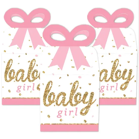 Big Dot of Happiness Hello Little One - Pink and Gold - Square Favor Gift Boxes - Girl Baby Shower Bow Boxes - Set of 12 {3}
