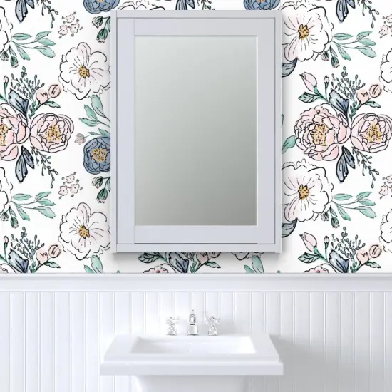 Peel & Stick Wallpaper 2FT Wide Bloom Periwinkle Rose Blush Custom Removable Wallpaper by Spoonflower {6}