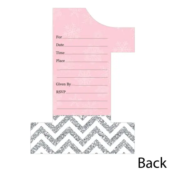 Big Dot of Happiness Pink Onederland - Shaped Fill-in Invitations - Snowflake Winter Wonderland Birthday Party Invite Cards with Envelopes - Set of 12 {4}