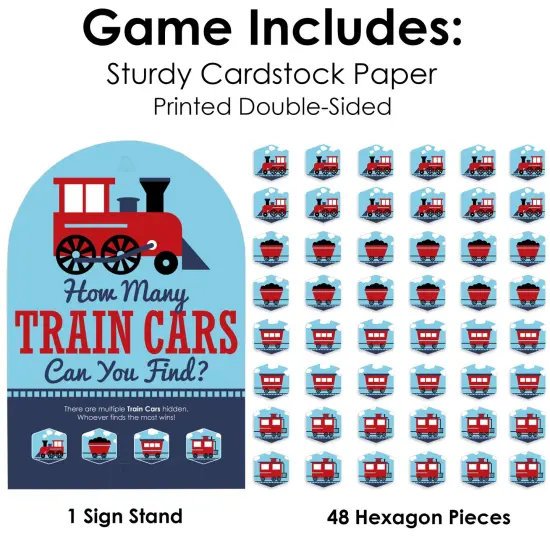 Big Dot of Happiness Railroad Party Crossing - Steam Train Birthday Party or Baby Shower Scavenger Hunt 1 Stand and 48 Game Pieces Hide and Find Game {6}