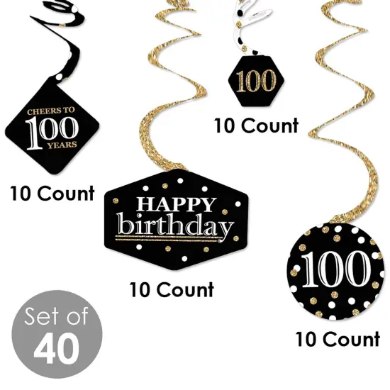 Big Dot of Happiness Adult 100th Birthday - Gold - Birthday Party Hanging Decor - Party Decoration Swirls - Set of 40 {6}