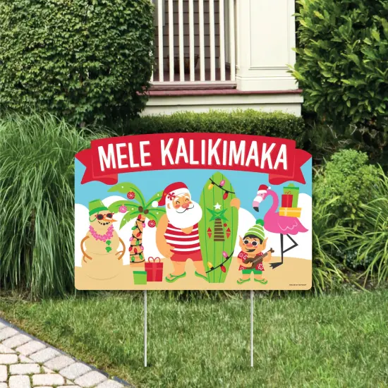 Big Dot of Happiness Tropical Christmas - Beach Santa Holiday Party Yard Sign Lawn Decorations - Mele Kalikimaka Party Yardy Sign {1}