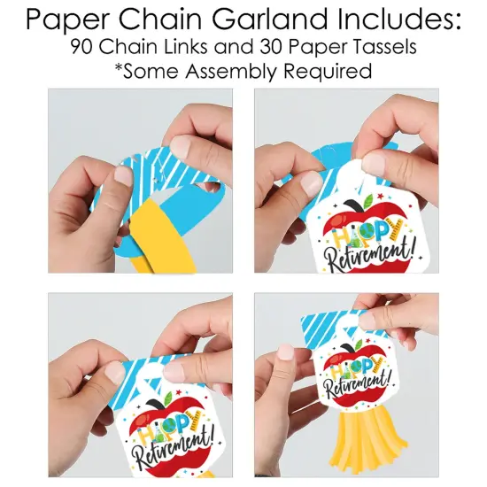 Big Dot of Happiness Teacher Retirement - 90 Chain Links and 30 Paper Tassels Decoration Kit - Happy Retirement Party Paper Chains Garland - 21 feet {6}
