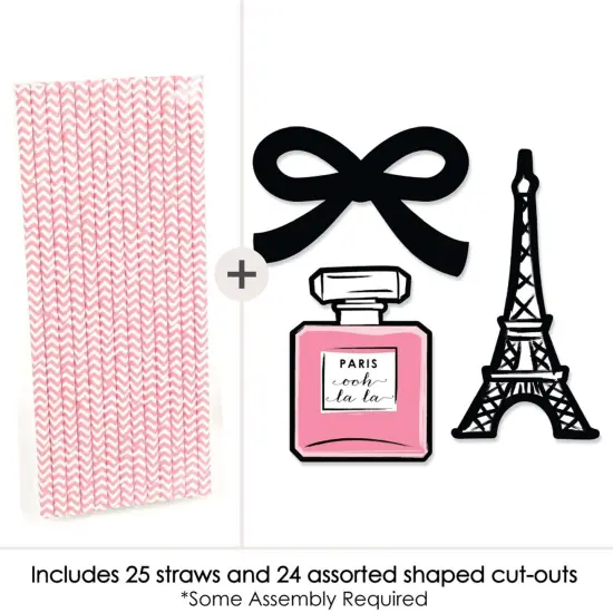 Big Dot of Happiness Paris, Ooh La La - Paris Themed Paper Straw Decor - Baby Shower or Birthday Party Striped Decorative Straws - Set of 24 {4}