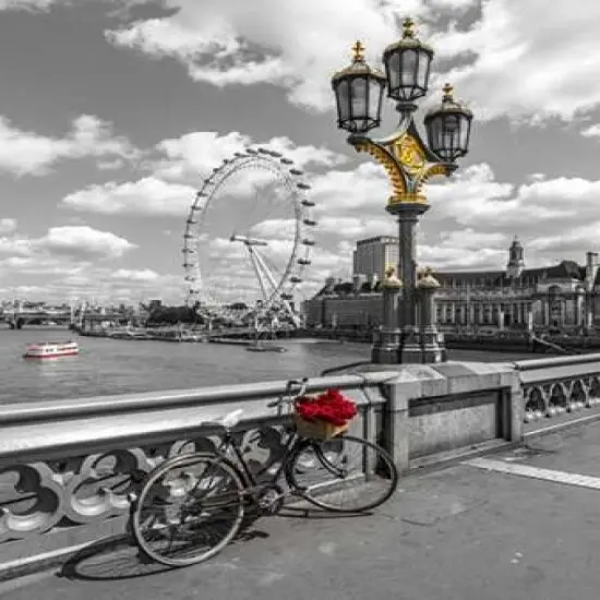 Bicycle with bunch of flowers on Westminster Bridge, London, UK Poster Print byAssaf Frank - Item # VARPDXAF20150607266C01 {1}