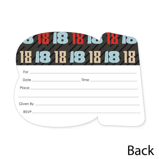 Big Dot of Happiness Boy 18th Birthday - Shaped Fill-In Invitations - Eighteenth Birthday Party Invitation Cards with Envelopes - Set of 12 {6}