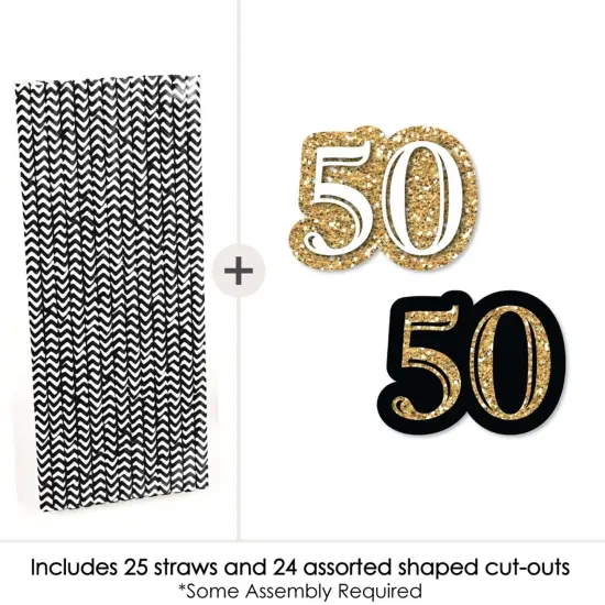 Big Dot of Happiness Adult 50th Birthday - Gold - Paper Straw Decor - Birthday Party Striped Decorative Straws - Set of 24 {4}