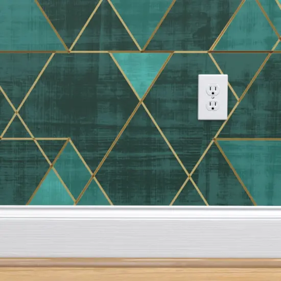 Peel & Stick Wallpaper 2FT Wide Geometric Modern Triangles Abstract Blue Green Gold Boho Glam Custom Removable Wallpaper by Spoonflower {4}