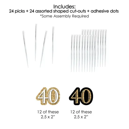 Big Dot of Happiness Adult 40th Birthday - Gold - Dessert Cupcake Toppers - Birthday Party Clear Treat Picks - Set of 24 {7}