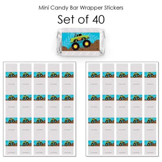 Big Dot of Happiness Smash and Crash - Monster Truck - Mini Candy Bar Wrapper Stickers - Boy Birthday Party Small Favors - 40 Count {4}