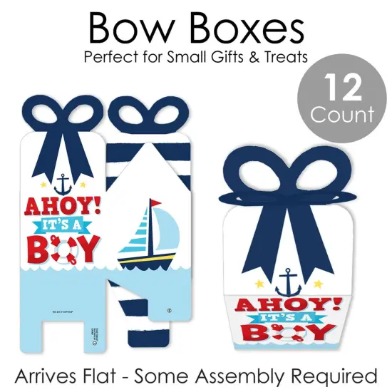 Big Dot of Happiness Ahoy It's a Boy - Square Favor Gift Boxes - Nautical Baby Shower Bow Boxes - Set of 12 {7}