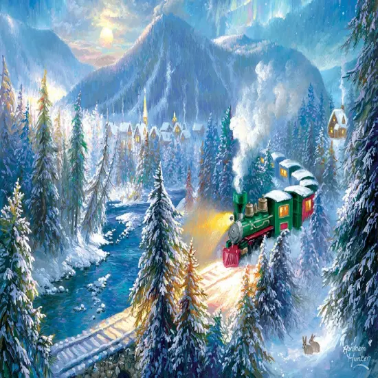 Sunsout Mountain Christmas Train 500 pc Christmas Jigsaw Puzzle 69830 {1}