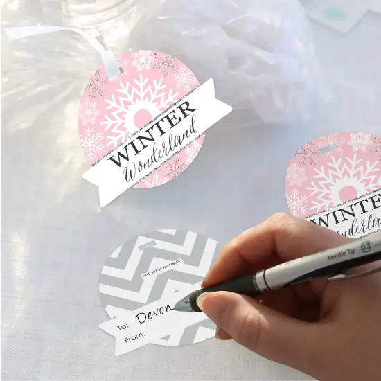 Big Dot of Happiness Pink Winter Wonderland - Holiday Snowflake Birthday Party and Baby Shower Clear Goodie Favor Bags - Treat Bags With Tags 12 Ct {4}