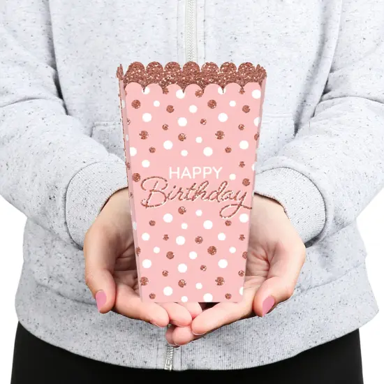 Big Dot of Happiness Pink Rose Gold Birthday - Happy Birthday Party Favor Popcorn Treat Boxes - Set of 12 {6}