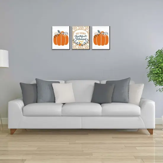 Big Dot of Happiness Happy Thanksgiving - Grateful and Blessed Wall Art, Pumpkin Room Decor and Fall Decorations - 7.5 x 10 inches - Set of 3 Prints {3}