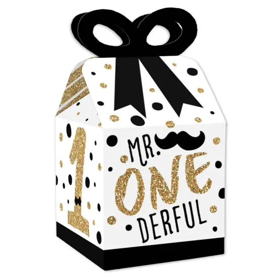 Big Dot of Happiness 1st Birthday Little Mr. Onederful - Square Favor Gift Boxes - Boy First Birthday Party Bow Boxes - Set of 12 {1}