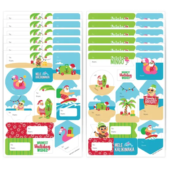 Big Dot of Happiness Tropical Christmas - Assorted Beach Santa Holiday Party Gift Tag Labels - To and From Stickers - 12 Sheets - 120 Stickers {1}