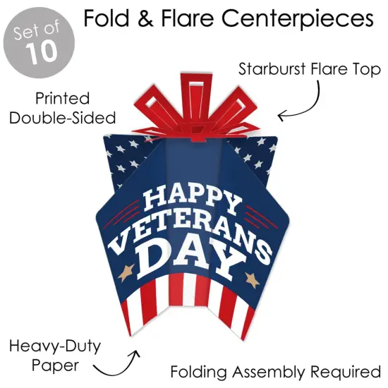 Big Dot of Happiness Happy Veterans Day - Table Decorations - Patriotic Fold and Flare Centerpieces - 10 Count {4}