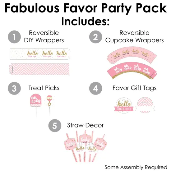 Big Dot of Happiness Hello Little One - Pink and Gold - Girl Baby Shower Favors and Cupcake Kit - Fabulous Favor Party Pack - 100 Pieces {3}