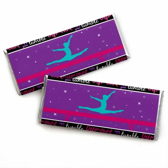 Big Dot of Happiness Tumble, Flip & Twirl - Gymnastics - Candy Bar Wrapper Birthday Party or Gymnast Party Favors - Set of 24 {1}