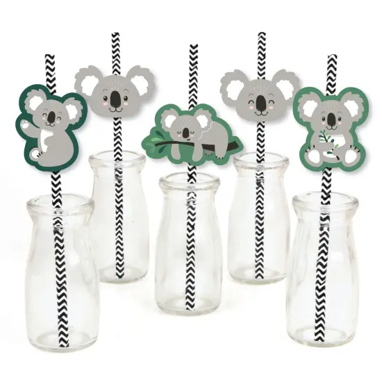 Big Dot of Happiness Koala Cutie - Paper Straw Decor - Bear Birthday Party and Baby Shower Striped Decorative Straws - Set of 24 {1}