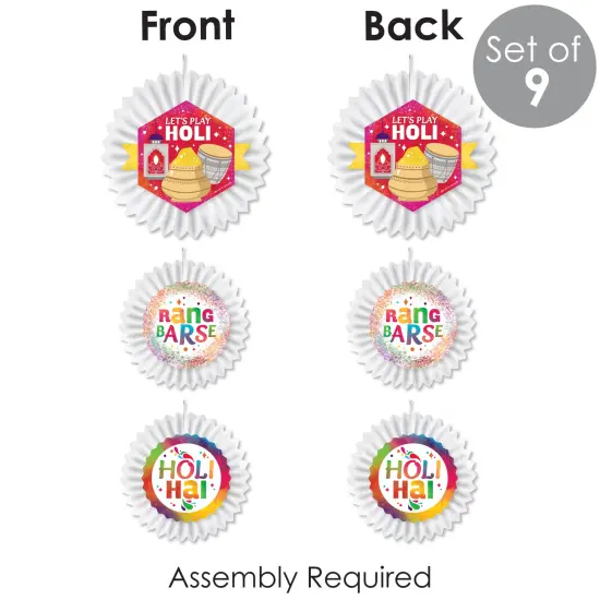 Big Dot of Happiness Holi Hai - Hanging Festival of Colors Party Tissue Decoration Kit - Paper Fans - Set of 9 {7}
