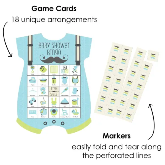 Big Dot of Happiness Dashing Little Man Mustache Party - Picture Bingo Cards and Markers - Baby Shower Shaped Bingo Game - Set of 18 {3}