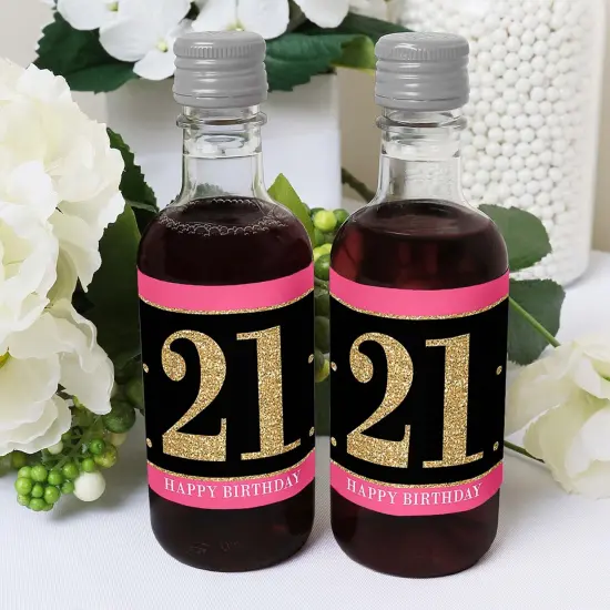 Big Dot of Happiness Finally 21 Girl - 21st Birthday - Mini Wine and Champagne Bottle Label Stickers - 21st Birthday Party Favor Gift - Set of 16 {6}