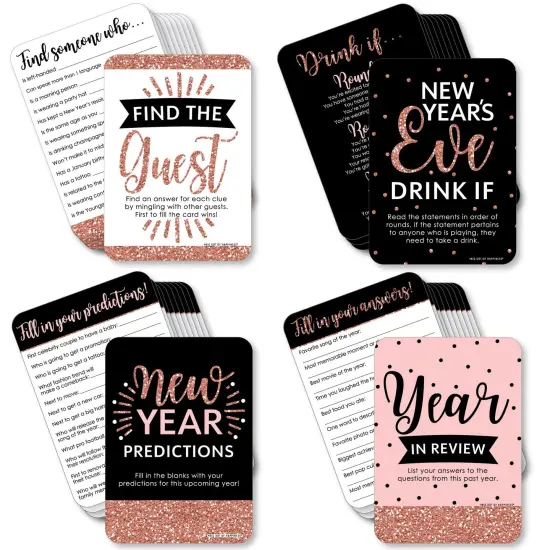 Big Dot of Happiness Rose Gold Happy New Year - 4 New Years Eve Party Games - 10 Cards Each - Gamerific Bundle {1}