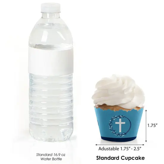 Big Dot of Happiness Blue Elegant Cross - Boy Religious Party Decorations - Party Cupcake Wrappers - Set of 12 {4}