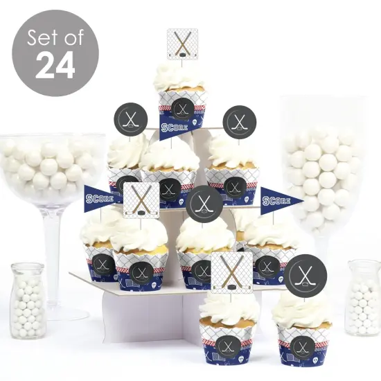 Big Dot of Happiness Shoots and Scores - Hockey - Cupcake Decoration - Baby Shower or Birthday Party Cupcake Wrappers and Treat Picks Kit - Set of 24 {3}