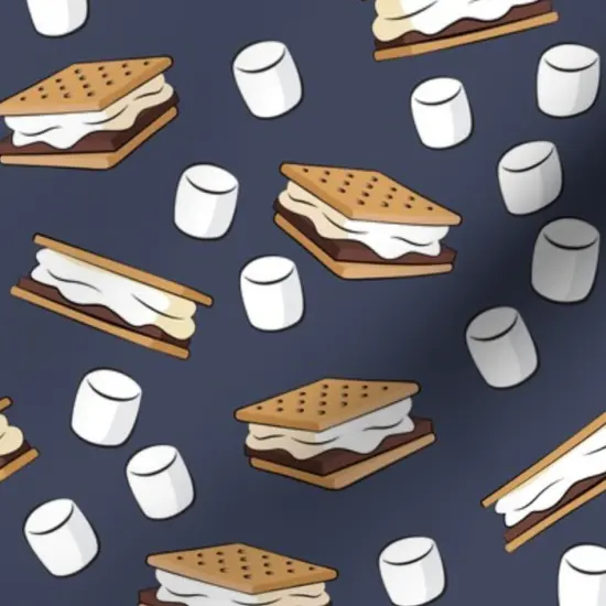 Various Fabrics by the Yard or Fat Quarter Marshmallows Adventure Blue Food Camping Custom Printed Fabric by Spoonflower {7}