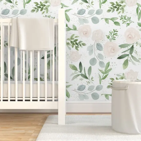 Pre-Pasted Wallpaper 2FT Wide Floral Watercolor Botanical Garden Wedding Custom Pre-pasted Wallpaper by Spoonflower {7}