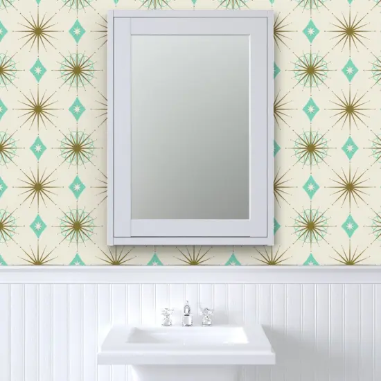 Pre-Pasted Wallpaper 2FT Wide Retro Diamond 1950S Starburst Mid-Century Atomic Mid Century Modern Mcm Custom Pre-pasted Wallpaper by Spoonflower {6}