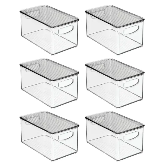 mDesign Plastic Deep Storage Organizer Bin Box with Lid/Handles, 6 Pack {4}