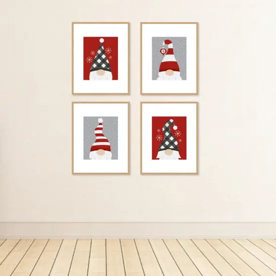 Big Dot of Happiness Christmas Gnomes - Unframed Holiday Linen Paper Wall Art - Set of 4 - Artisms - 8 x 10 inches {4}