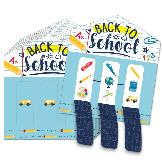 Big Dot of Happiness Back to School - First Day of School Classroom Game Pickle Cards - Pull Tabs 3-in-a-Row - Set of 12 {1}