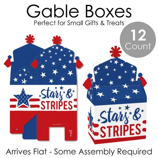 Big Dot of Happiness Stars & Stripes - Treat Box Party Favors - Memorial Day, 4th of July and Labor Day Patriotic Party Goodie Gable Boxes - Set of 12 {7}