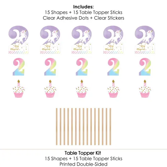 Big Dot of Happiness 2nd Birthday Rainbow Unicorn - Magical Unicorn Second Birthday Party Centerpiece Sticks - Table Toppers - Set of 15 {7}