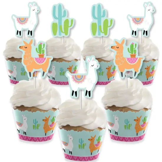 Big Dot of Happiness Whole Llama Fun - Cupcake Decoration - Llama Fiesta Baby Shower or Birthday Party Cupcake Wrappers & Treat Picks Kit - Set of 24 {1}