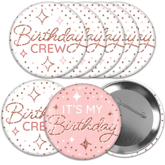 Big Dot of Happiness Pink Rose Gold Birthday - 3 inch Happy Birthday Party Badge - Pinback Buttons - Set of 8 {1}