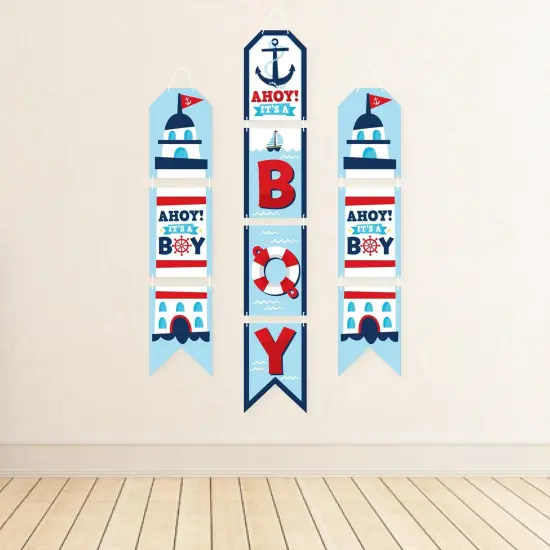 Big Dot of Happiness Ahoy It's a Boy - Hanging Vertical Paper Door Banners - Nautical Baby Shower Wall Decoration Kit - Indoor Door Decor {4}