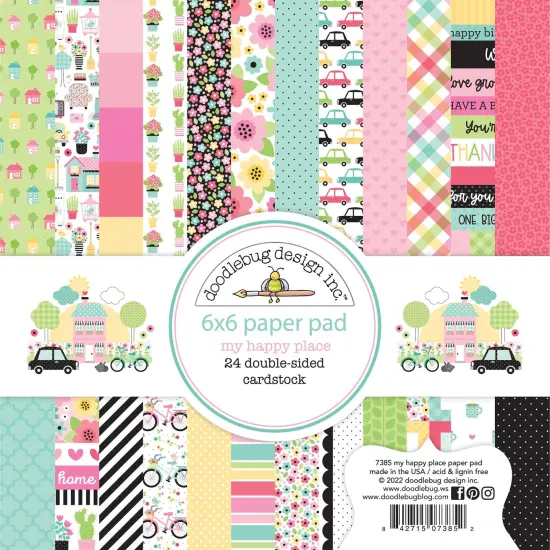 Doodlebug Double-Sided Paper Pad 6"X6" 24/Pkg-My Happy Place, 12 Designs {1}