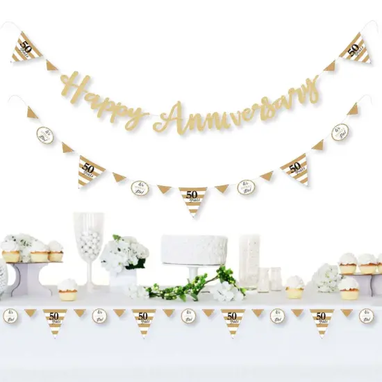 Big Dot of Happiness We Still Do - 50th Wedding Anniversary - Letter Banner Decor - 36 Cutouts & No-Mess Real Gold Glitter Happy Anniversary Letters {3}
